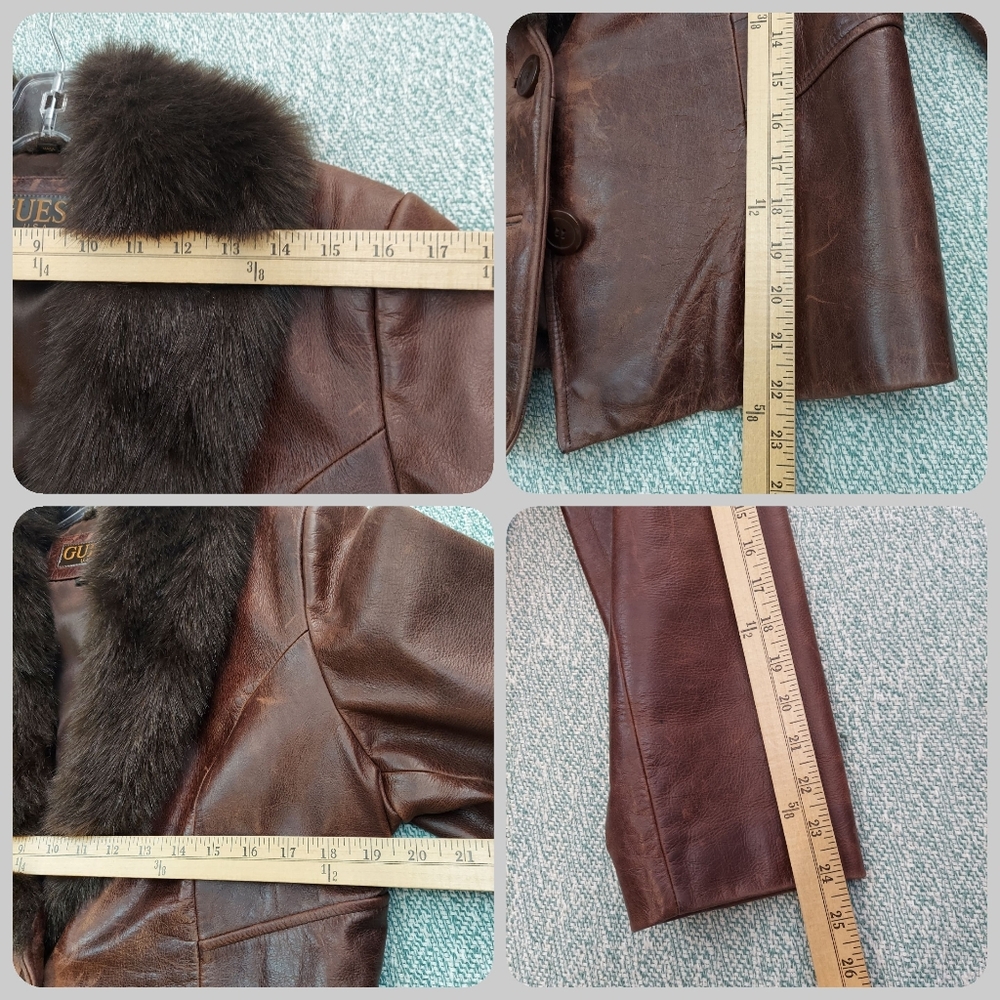 Guess Brown Leather Jacket with Faux Fur Collar - Picture 9 of 15